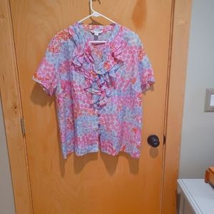 Pendleton short sleeve ruffle neck blouse